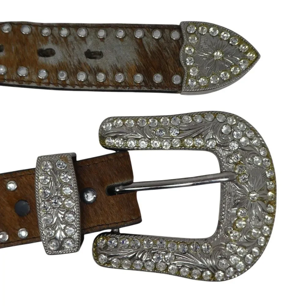 3D Belt Company Rhinestone Bling Leather Calfhair Western Belt